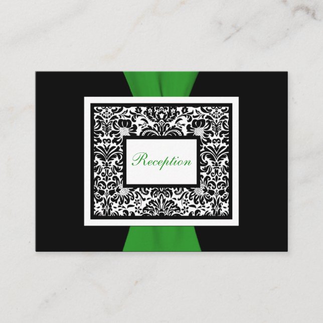 Black White Green Damask Enclosure Card (Front)