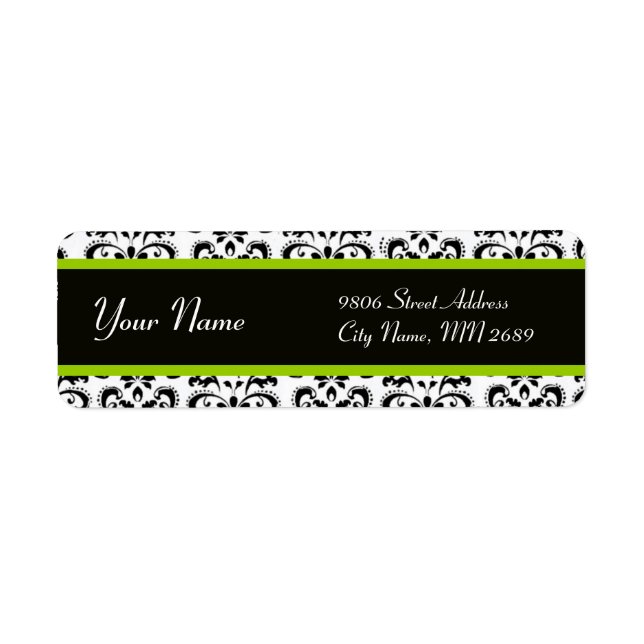 BLACK WHITE GREEN DAMASK LABEL (Front)