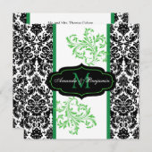 Black, White, Green Damask Scroll Wedding Invite (Front/Back)