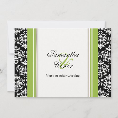 Black white green damask wedding engagement custom invites
