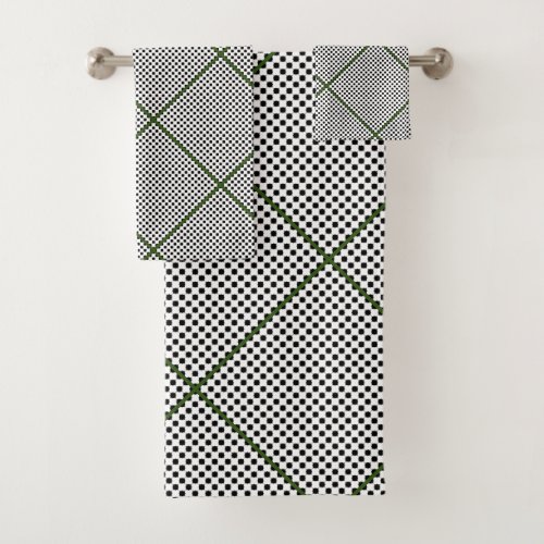 Black White Green Hexagon Pattern Bath Towel Set