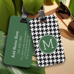 Black White Green Houndstooth Pattern Monogram Luggage Tag<br><div class="desc">A classic and preppy design for anyone. Trendy colors and monograms are available. A retro pattern with a modern twist. Items are easier to customize when you replace all text first. If your art still needs to be adjusted, click on the Customize This button. This will take you to a...</div>