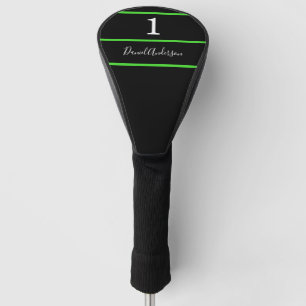 Black white green name number stripes script golf head cover