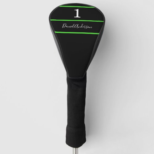 Black white green name number stripes script  golf head cover