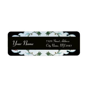 BLACK WHITE GREEN ORIENTAL TULIPS DAMASK LABEL
