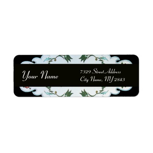 BLACK WHITE GREEN ORIENTAL TULIPS  DAMASK LABEL