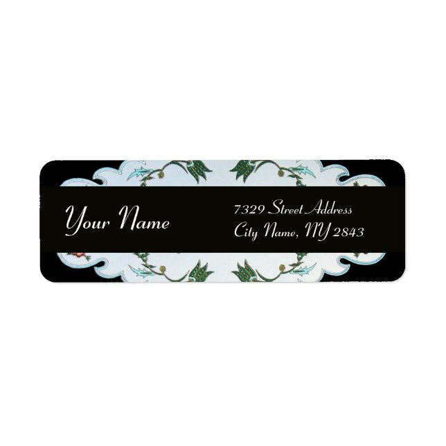 BLACK WHITE GREEN ORIENTAL TULIPS  DAMASK LABEL (Front)
