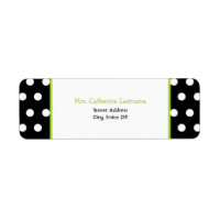 Black White & Green Polka Dot Address Label