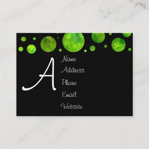 Customizable Black & White Green Polka Dot Business Card