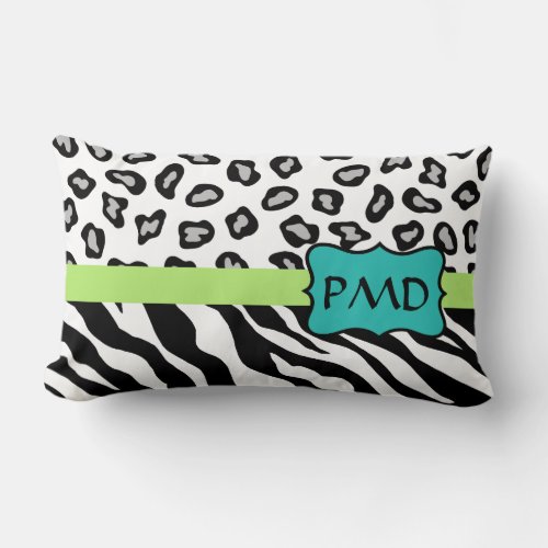 Black White Green  Turquoise Zebra  Cheetah Skin Lumbar Pillow