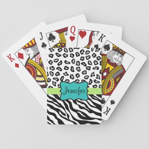 Black White Green  Turquoise Zebra  Cheetah Skin Poker Cards