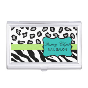 Black White Green Turquoise Zebra Leopard Skin Business Card Case