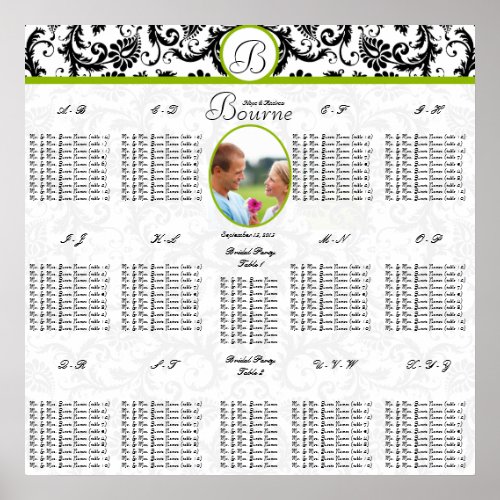 Black White Green Wedding Photo Seating Chart