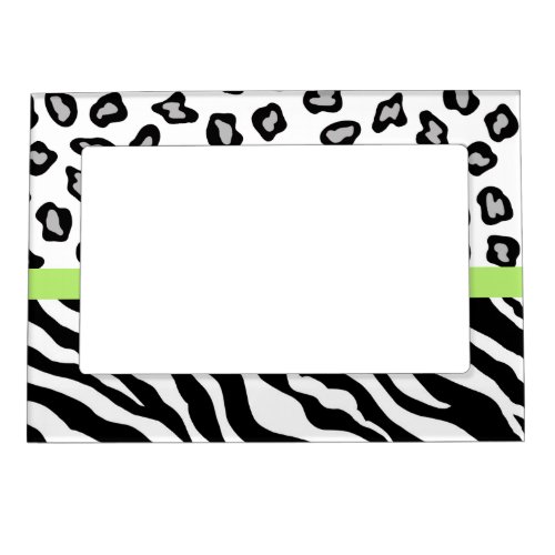 Black White Green Zebra and Leopard Skin Photo Magnetic Frame