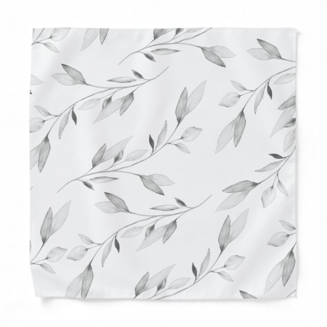 Black & White Greenery Elegance Pocket Square Bandana (Front)