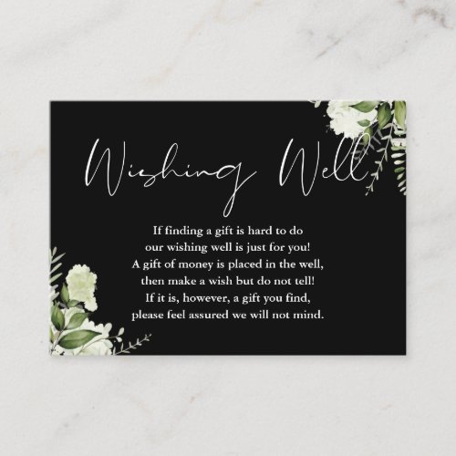 Black White Greenery Floral Wishing Well Wedding Enclosure Card