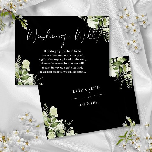 Black White Greenery Floral Wishing Well Wedding Enclosure Card