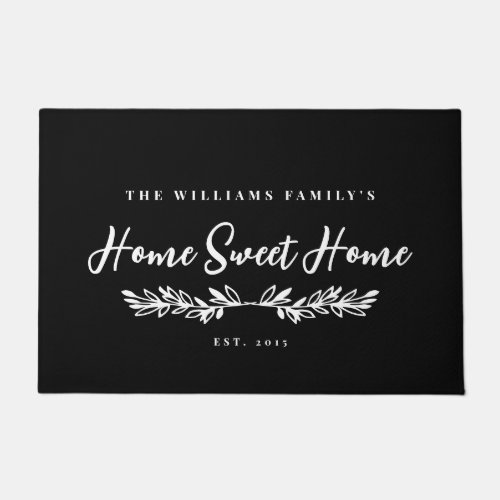 Black  White Greenery Home Sweet Home Doormat
