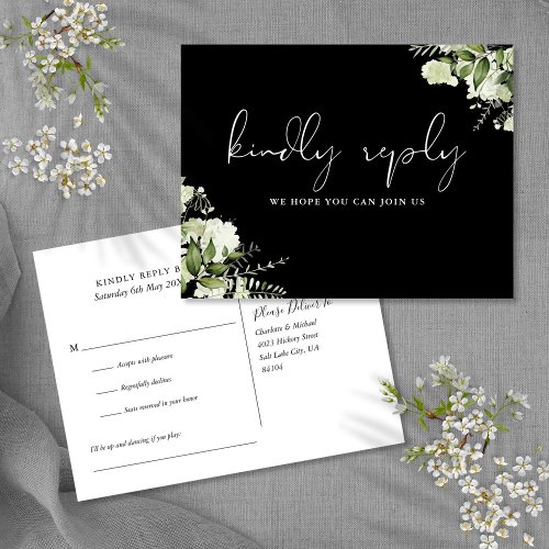 Black White Greenery Song Request RSVP Postcard
