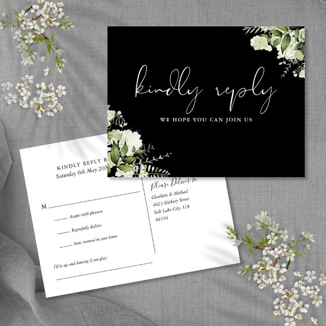 Black White Greenery Song Request RSVP Postcard (Black White Greenery Song Request RSVP Postcard)