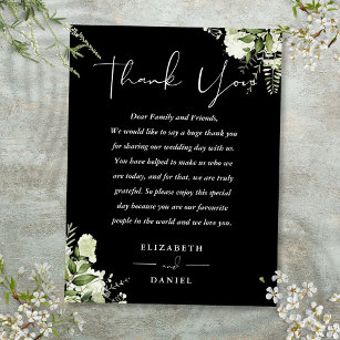 Black White Greenery Thank You Wedding Place Card