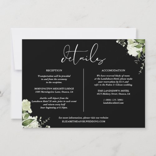 Black White Greenery Wedding Details Information Invitation