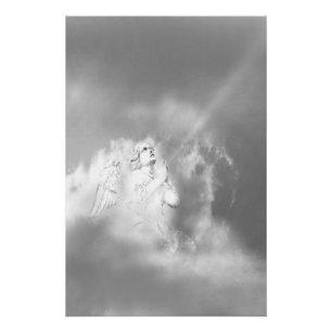 Black White Grey Angel in Clouds Praying Poster