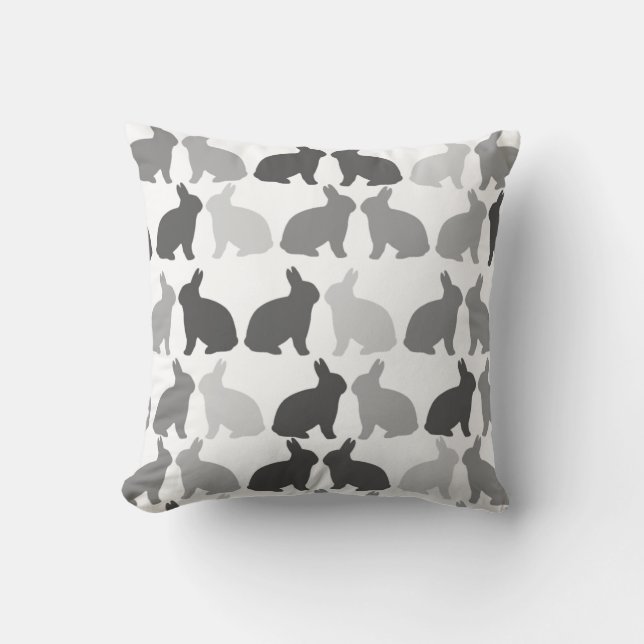 Black White Grey Bunny Easter Spring Rabbit Throw Pillow (Front)
