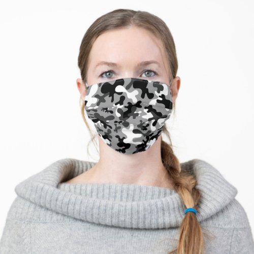 Black white grey camouflage pattern adult cloth face mask
