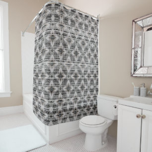 Black, White, & Grey Check Diamond Pattern Shower Curtain