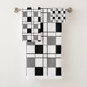 Black White Grey Checkered Bath Towel Set