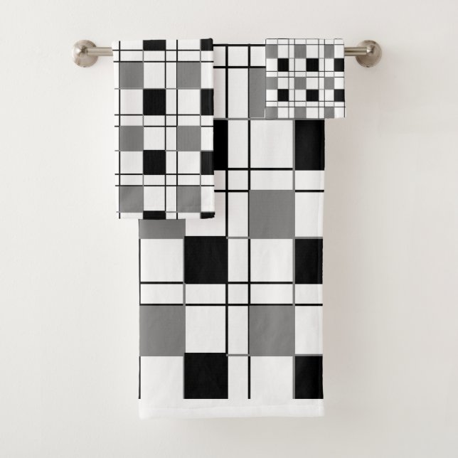 Black White Grey Checkered Bath Towel Set (Insitu)