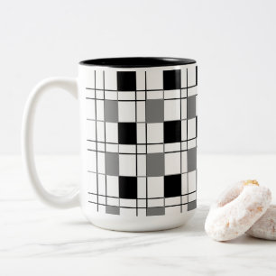 Black White Grey Checkered Two-Tone Coffee Mug