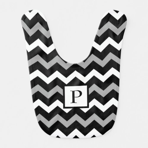 Black White  Grey Chevron Print Pattern Baby Bib