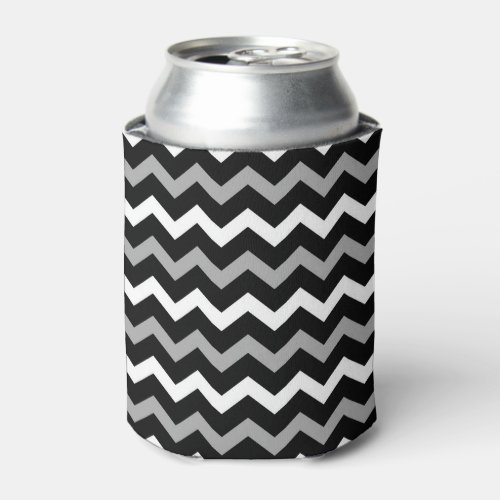 Black White  Grey Chevron Print Pattern Can Cooler