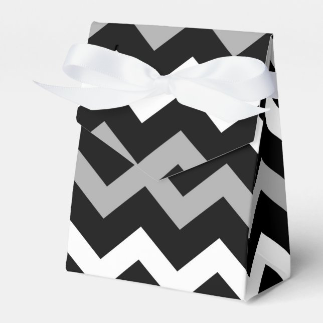 Black White & Grey Chevron Print Pattern Favor Boxes (Front Side)