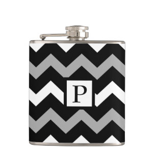 Black White & Grey Chevron Print Pattern Flask