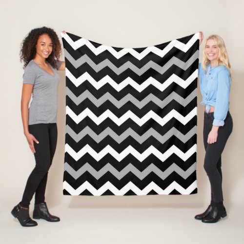 Black White  Grey Chevron Print Pattern Fleece Blanket