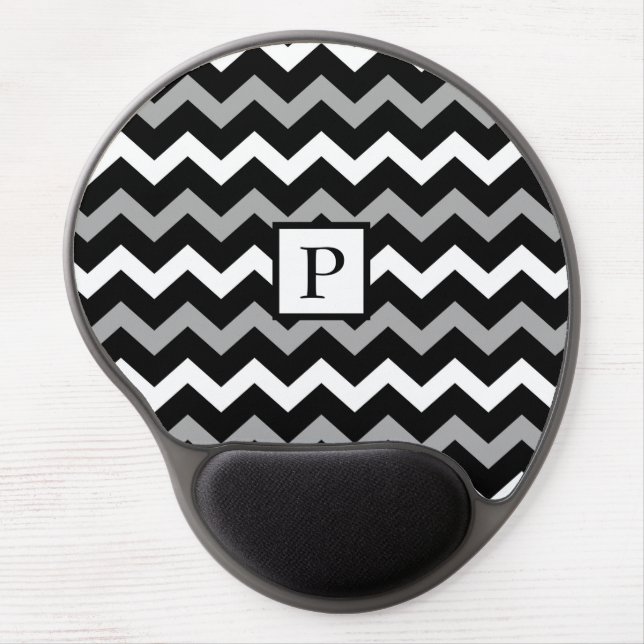 Black White & Grey Chevron Print Pattern Gel Mouse Pad (Front)