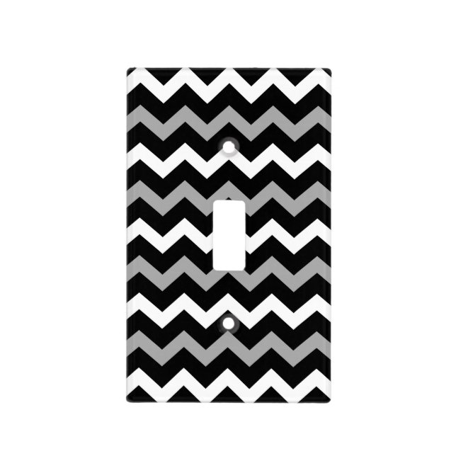Black White & Grey Chevron Print Pattern Light Switch Cover (Front)