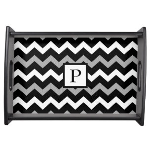 Black White & Grey Chevron Print Pattern Serving Tray