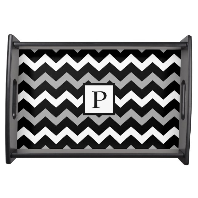 Black White & Grey Chevron Print Pattern Serving Tray (Front)