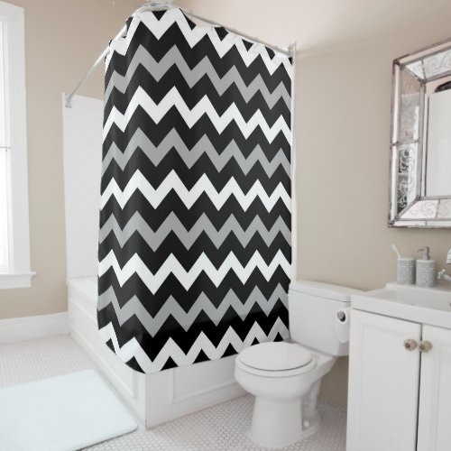 Black White  Grey Chevron Print Pattern Shower Curtain