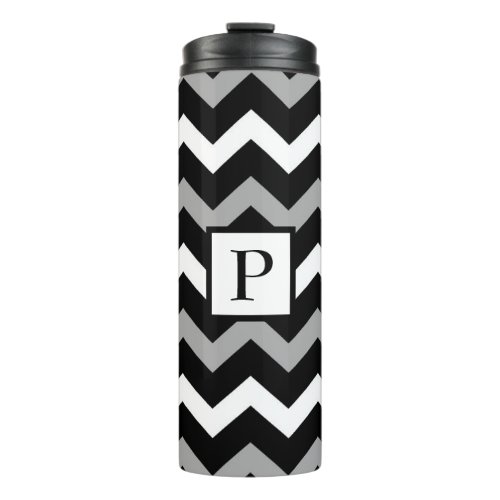 Black White  Grey Chevron Print Pattern Thermal Tumbler