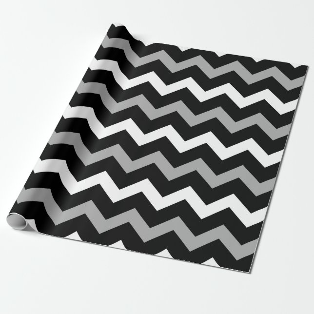 Black White & Grey Chevron Print Pattern Wrapping Paper (Unrolled)