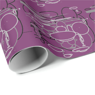 Black White Grey Circles, Purple Background, Art Wrapping Paper