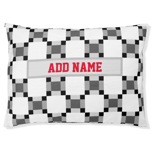 Black white grey geometric pattern customed name  pet bed