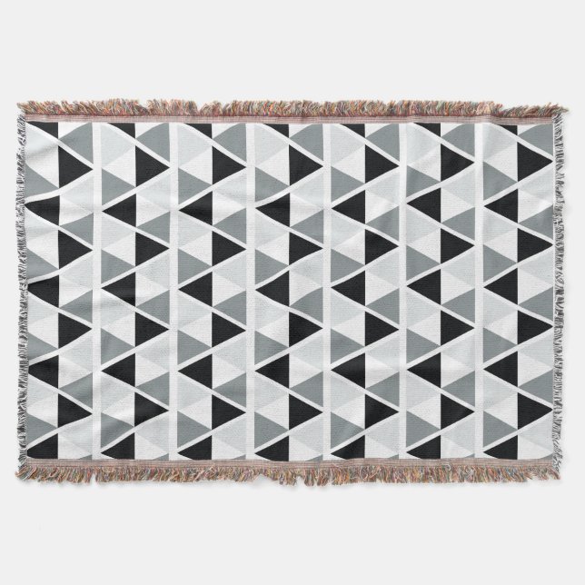 Black White Grey Geometric Pattern Throw Blanket (Front)