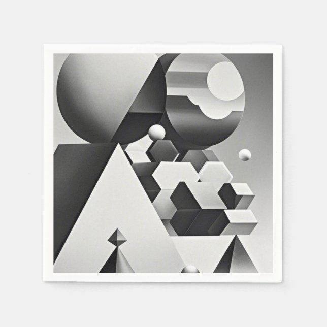 Black white grey geometric shapes  napkins (Front)