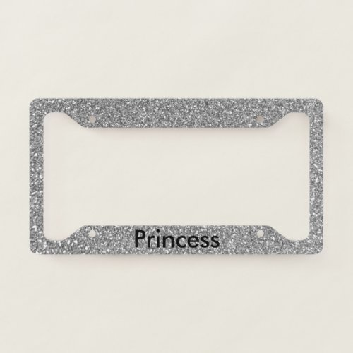 Black White Grey Glitter Princess Custom Text Cool License Plate Frame